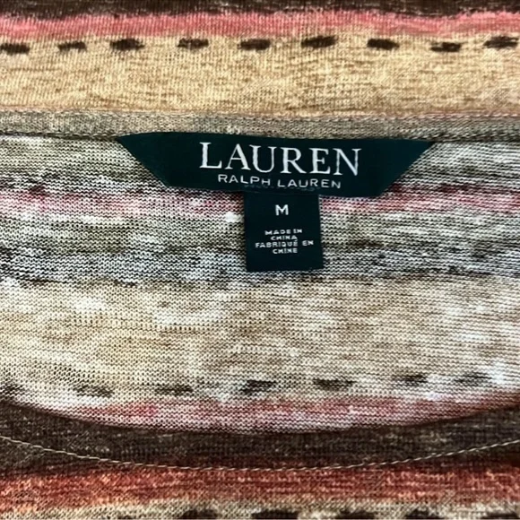 Lauren Ralph Lauren Brown and Cream Long Sleeve Tee - Picture 4 of 6